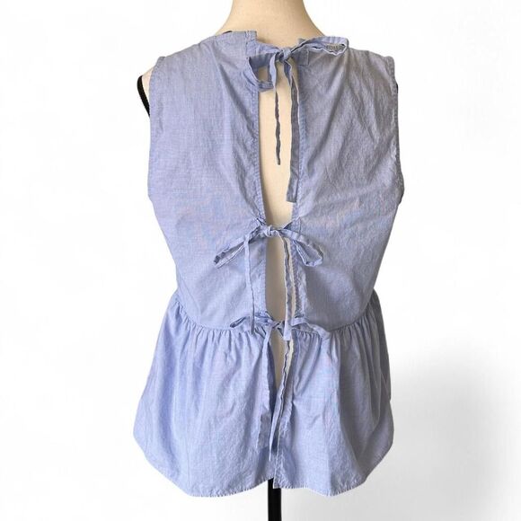 Express Women's Blue Chambray peplum tank top with tie back, L - Picture 1 of 8